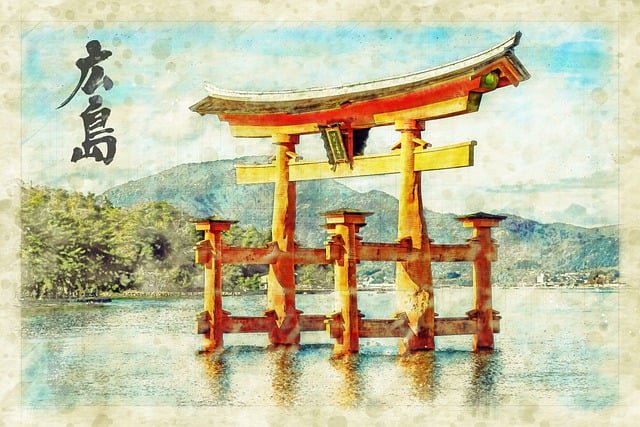 Free japan temple water illustration