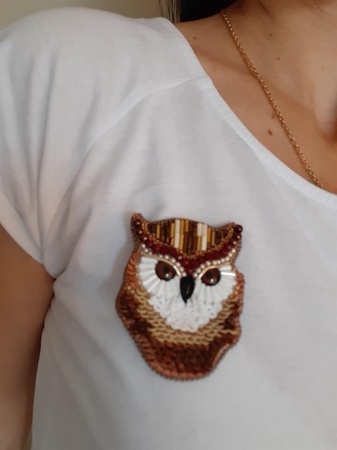 Coruja, Broche, Detalhes, Mulher