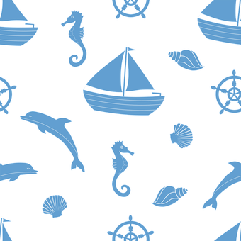 Sømløst Mønster, Ocean, Båd, Fisk