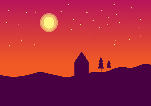 Noche, Paisaje, Estrellas, Luna, Oscuro