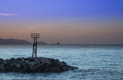 Blå, Hav, Skib, Lighthouse, Vand, Sten