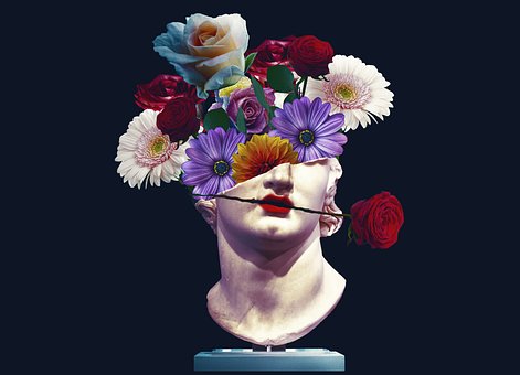 Statue, Blumentapete, Kunst, Rose