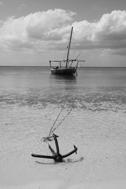 zanzibar, anchor, sea, boat, nature, gray boat
