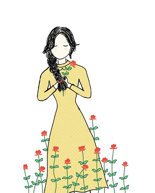 Free girl yellow dress spring illustration