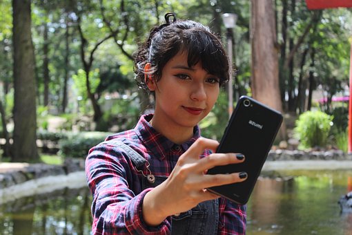 Selfie, Park, Frau, Jung, Telefon