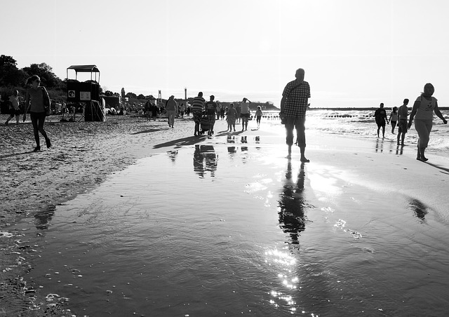 Schwarz Und Weiß, Menschen, Strand, Meer