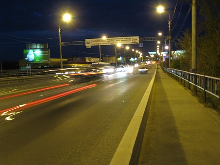 Avond, Nacht, Road, Brug, Beweging, Stad