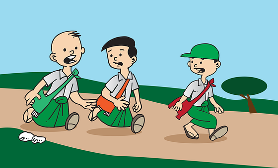 Myanmar, Burma, Unge, Studerende, Gå