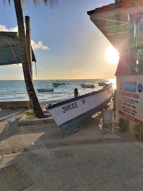 Barbados, Båd, Solnedgang, Ocean, Rejse