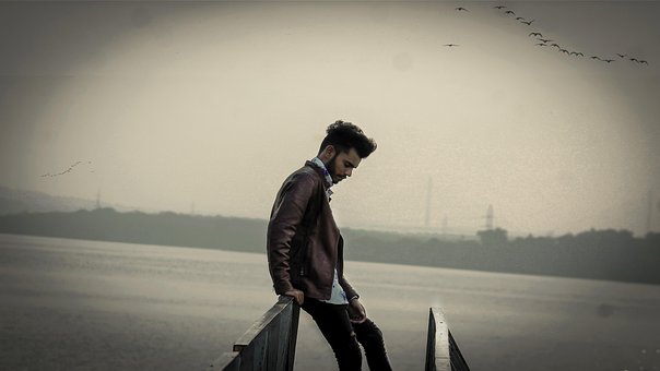 Deprimiert, Ungesättigt, Männer Portrait