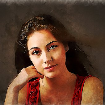 Frau, Schönheit, Aquarell, Gesicht