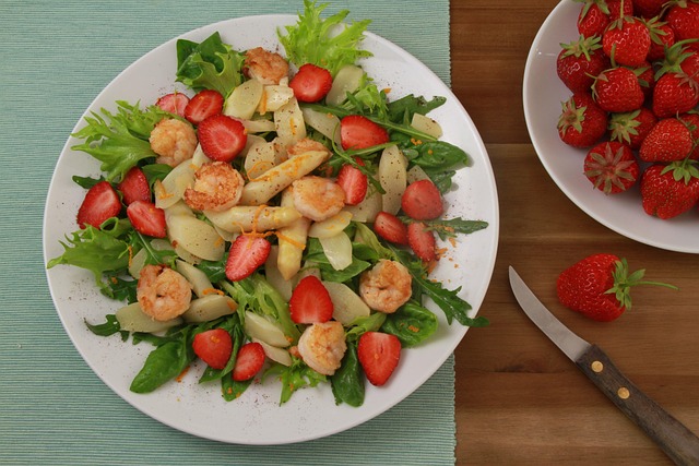 Ensalada, Espárragos, Fresas, Saludable