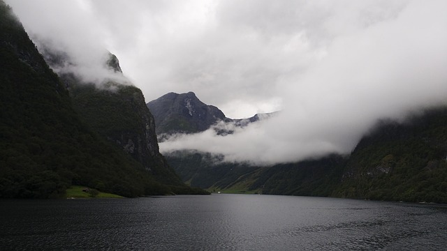 Mlha, Fjord, Příroda, Hora, Mraky