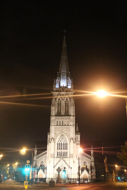 Straatverlichting, Kerk, Nacht