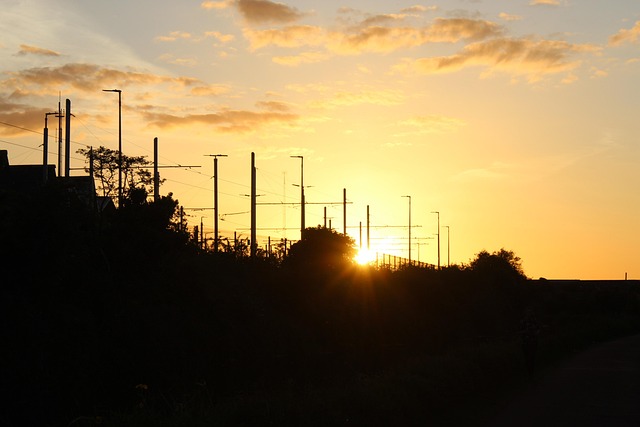 Zonsondergang, Spoorweg, Natuur, Lucht