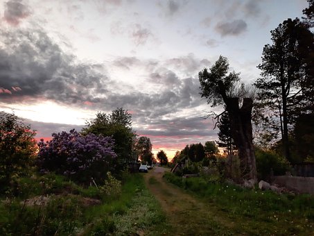Noche, Aldea, Atardecer, Paisaje, Calle