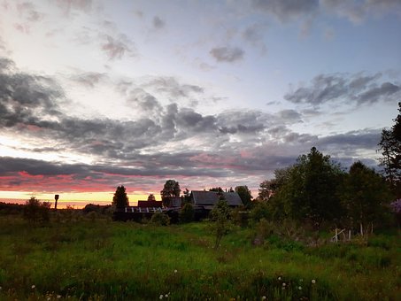 Paisaje, Noche, Atardecer, Aldea