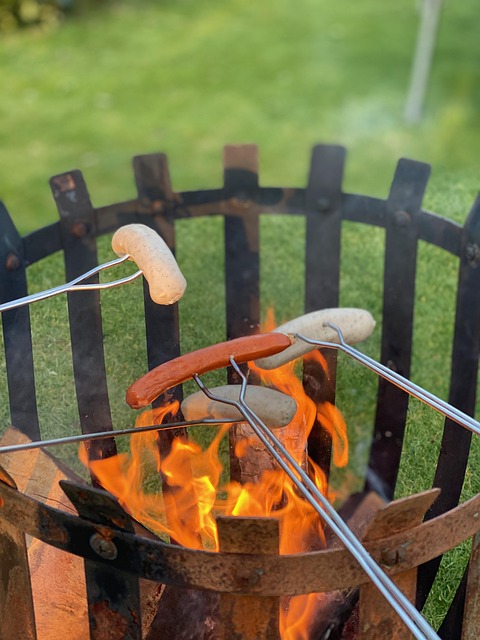Würstchen, Grillen, Feuerschale, Grill