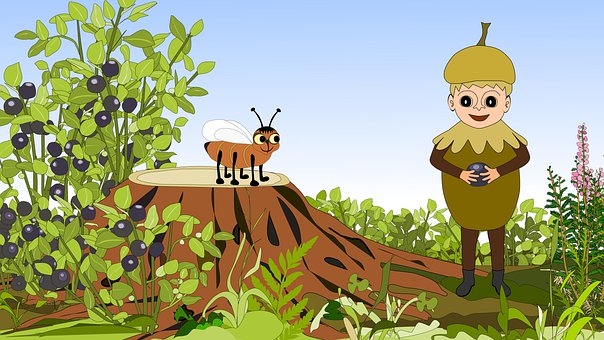 Skov, Blåbær, Børn, Bær, Sommer, Stump