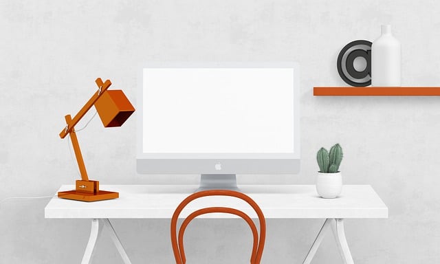 Free white desk orange lamp front view illustration