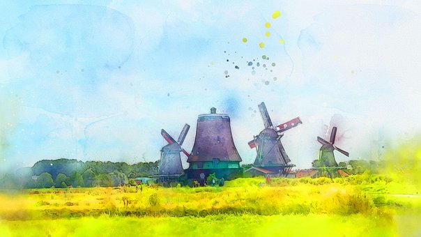 Holland, Vindmølle, Landskab, Arkitektur