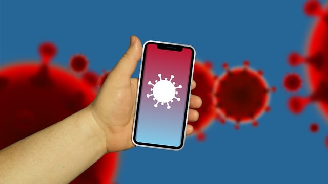 Mobil, Corona App, Mână, Virus, Ios