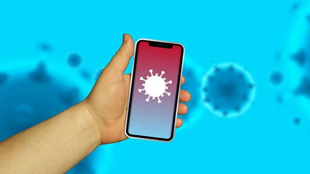 Mobil, Corona App, Hånd, Virus, Ios