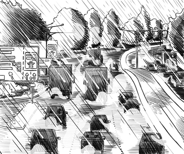 Free rain traffic morning illustration