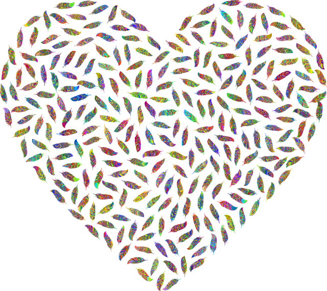 Free feathers heart line art illustration
