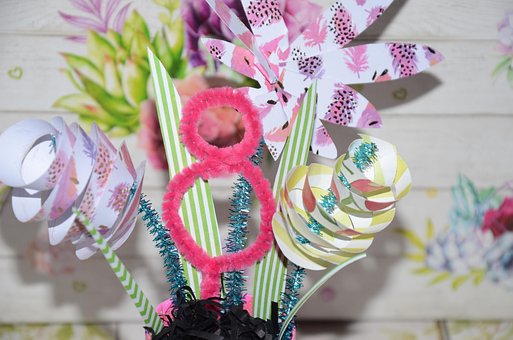 Acht, Urlaub, Papier, Feder, Blumen
