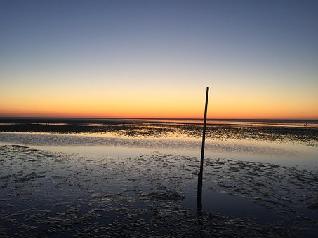 Watt, Sonne, Untergang, Wattenmeer