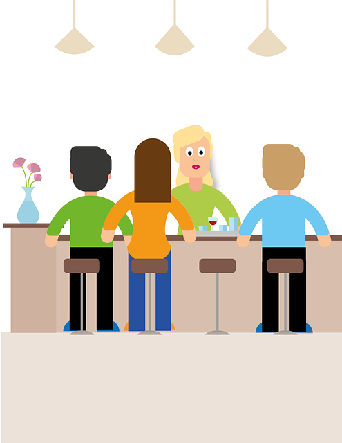 Bar, Gäste, Barhocker, Kellnerin