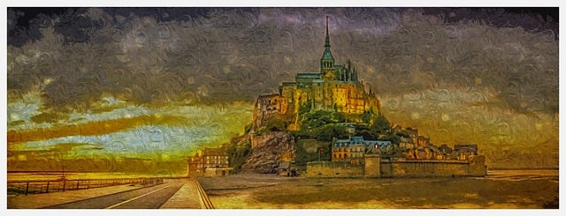 Free mont st michel sunset island illustration