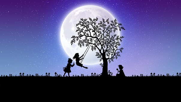 Mond, Kinder, Silhouette
