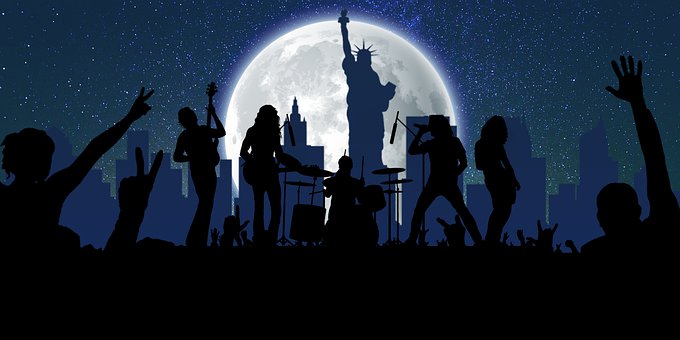 Silhouette, Vektor, Konzert, Nacht