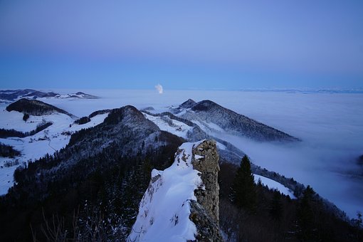 Belchenflue, 瑞士侏罗, 冬天, 有雾的风景