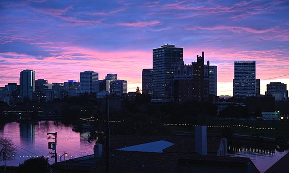 Zonsondergang, Gebouwen, Stad, Afterglow