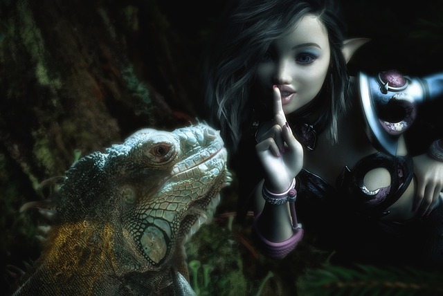 Free fantasy reptile elf illustration