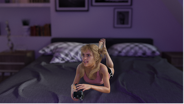 Meisje, Bed, Slaapkamer, Video Games