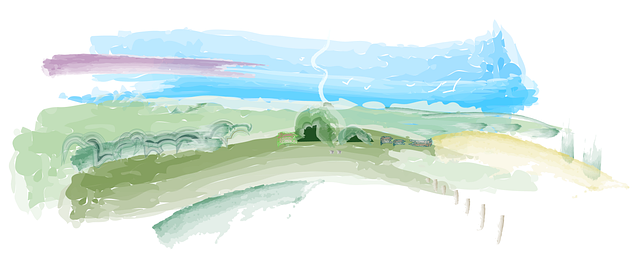 Free prehistory huts landscape illustration