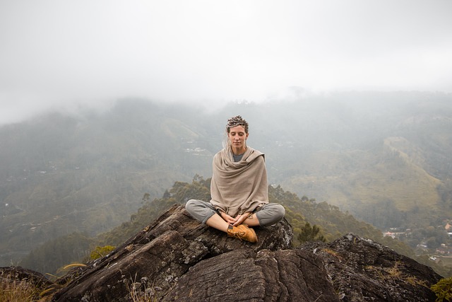 Meditate, meditation, woman and mountains — photo by kalyanayahaluwo