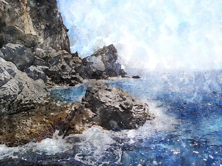 Mar, Costa, Rocha, Aquarela, Aceno