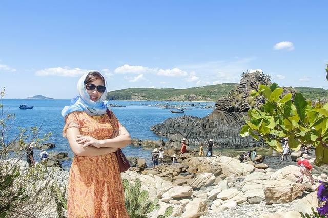 Quy Nhon, Hija, Mar, Bote, Costa, Isla