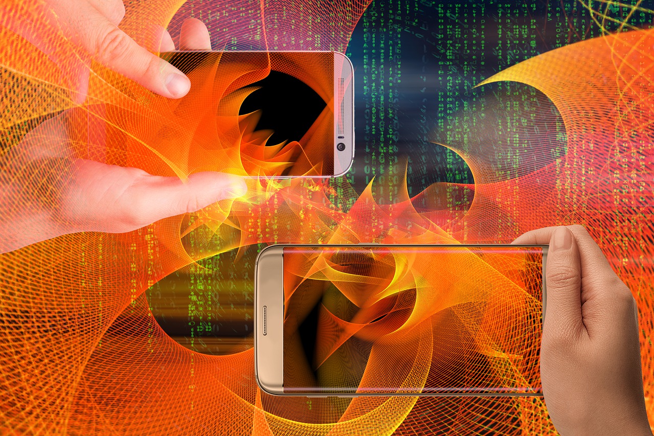 Download free HD stock image of Smartphone Hands Free smartphone hands particles illustration