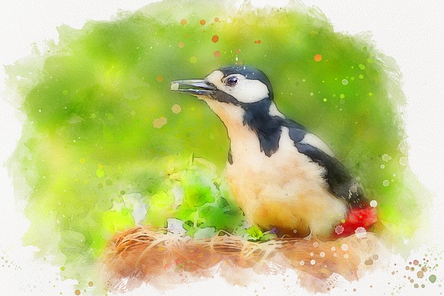 Free animal bird great spotted woodpecker illustration