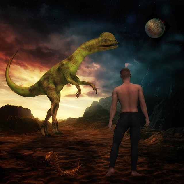 Phantasie, Fantasie, Mann, Mond, Dino