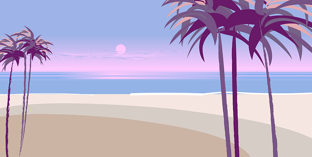 Free sunset palms beach illustration