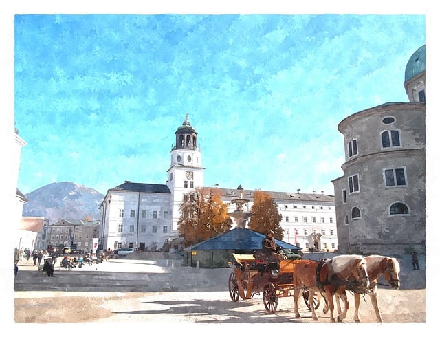 Download free HD stock image of Salzburg Watercolour Free salzburg watercolour coach illustration