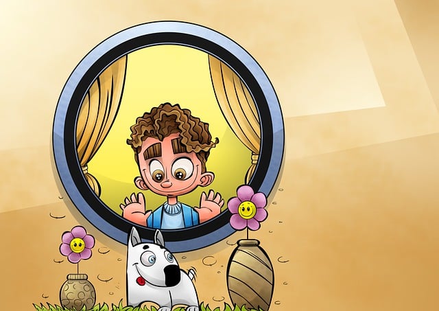 Free hide dog boy illustration
