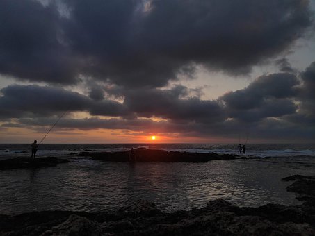 Solnedgang, Hav, Landskab, Skat, Strand